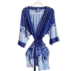 In Bloom Blue Floral Print Robe with Tie Closure.